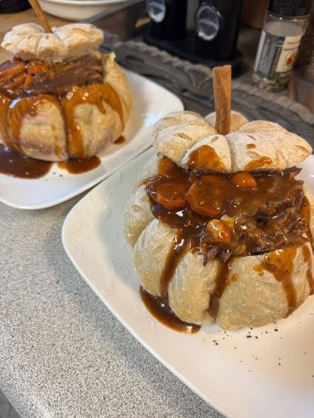 Protein-Packed Beef Stew in Artisan Sourdough Pumpkin Bread Bowls