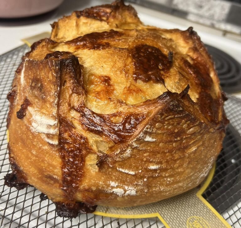 High-Protein White Chocolate Peach Sourdough Bread (Low-Carb Twist)