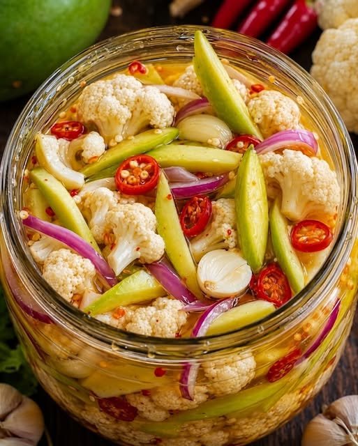 Pickled Cauliflower with Green Mango | Tangy Low-Carb Pickle Recipe