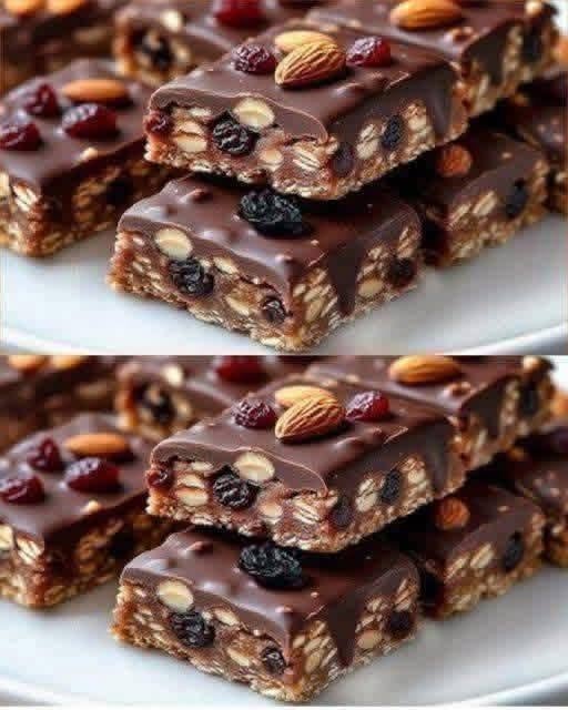 Easy High-Protein No-Bake Oatmeal Bars with Dark Chocolate & Nuts
