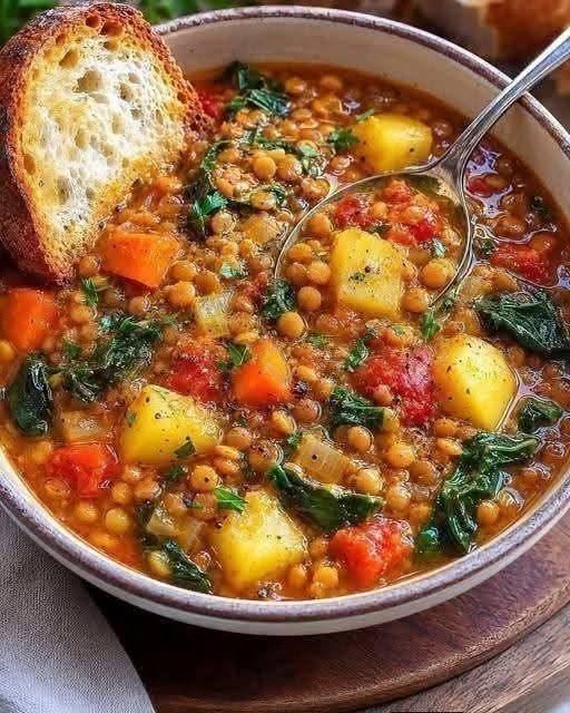 Rustic Green Lentil and Tuscan Kale Stew with Diced Golden Potatoes