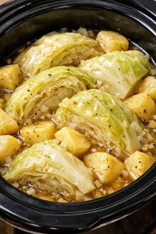 Easy Slow Cooker Cabbage and Potatoes (Healthy 4-Ingredient Side)