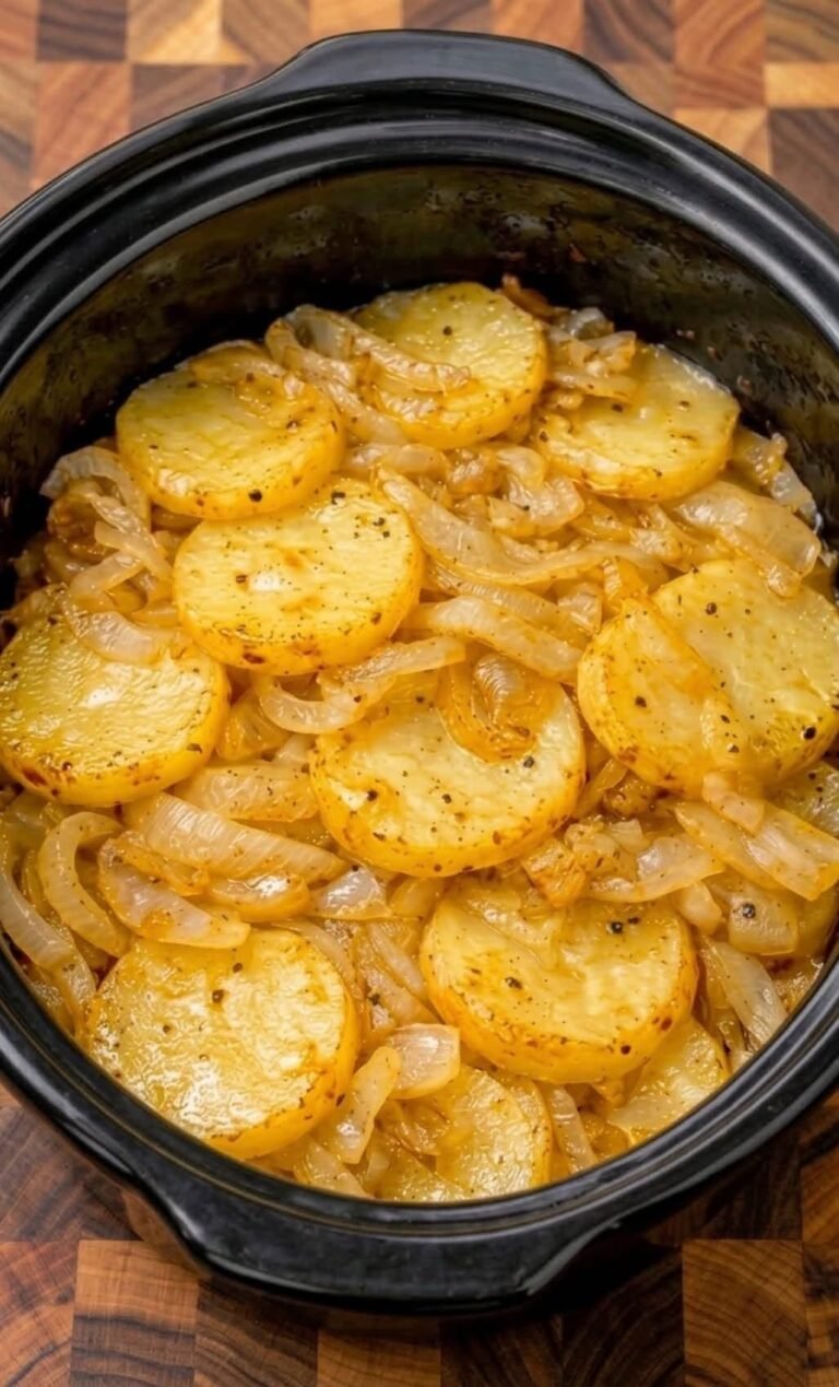 Easy 3-Ingredient Crockpot Potato and Onion Casserole