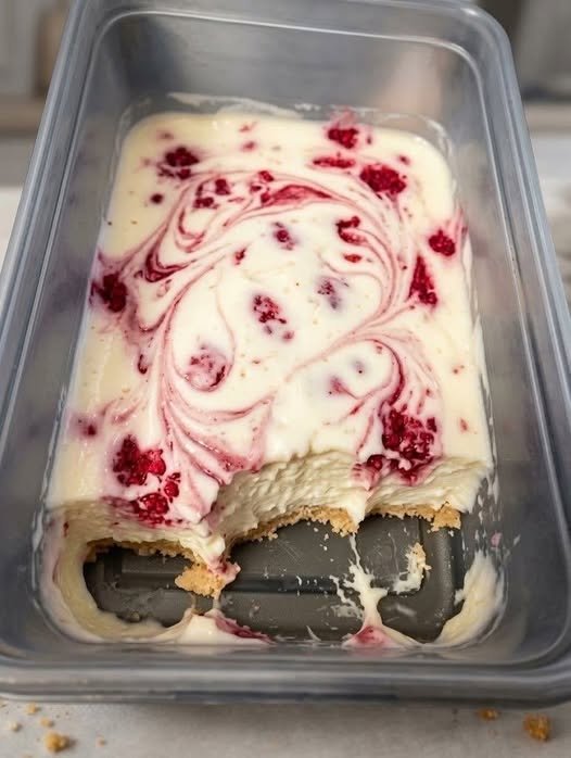 Creamy Low-Carb Raspberry Swirl Protein Cheesecake