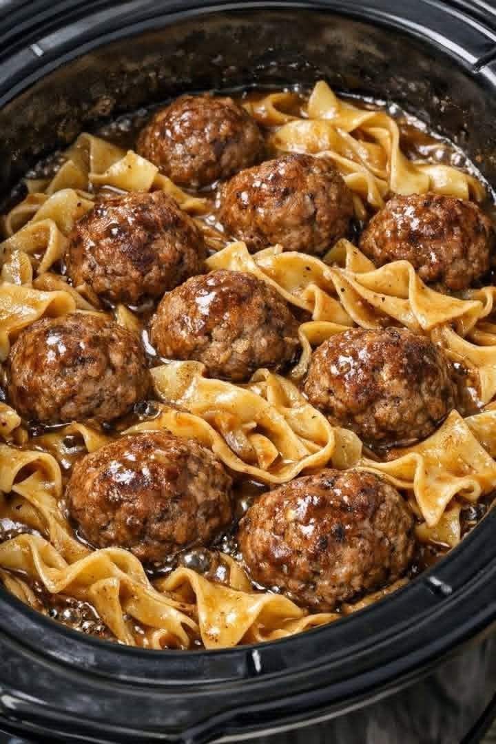 Easy Crockpot Meatballs and Low-Carb Noodles