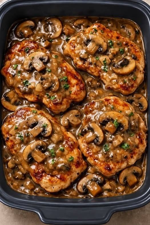 Tender Baked Pork Chops in Rich Creamy Mushroom Sauce (High Protein)