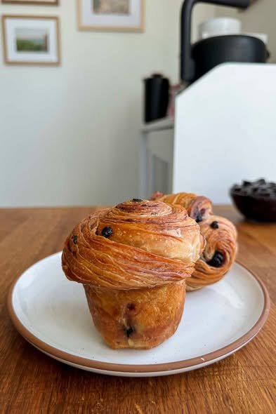 Flaky Protein Sourdough Cruffins with Fresh Blueberry Filling