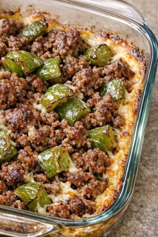 30-Minute Low-Carb Ground Beef and Green Pepper Skillet Bake