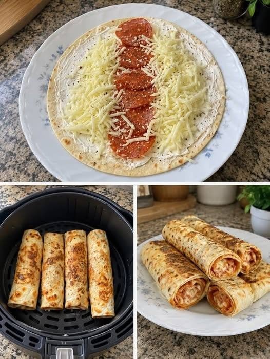 Crispy Low-Carb Pepperoni Mozzarella Pizza Roll-Ups in the Air Fryer