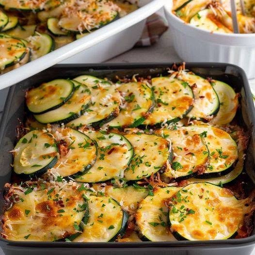 Creamy Low-Carb Zucchini Casserole with Cottage Cheese and Mozzarella